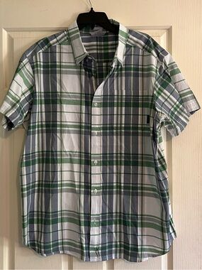 Men's Green & Blue Plaid Short-Sleeve Button-Down Shirt